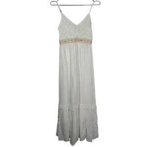 Boho White Crochet Lace Festival Maxi‎ Dress Angeleye Womens US 4 NEW